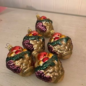 Lot 5 Vintage Czech Republic blown glass Christmas Ornaments fruit bowl